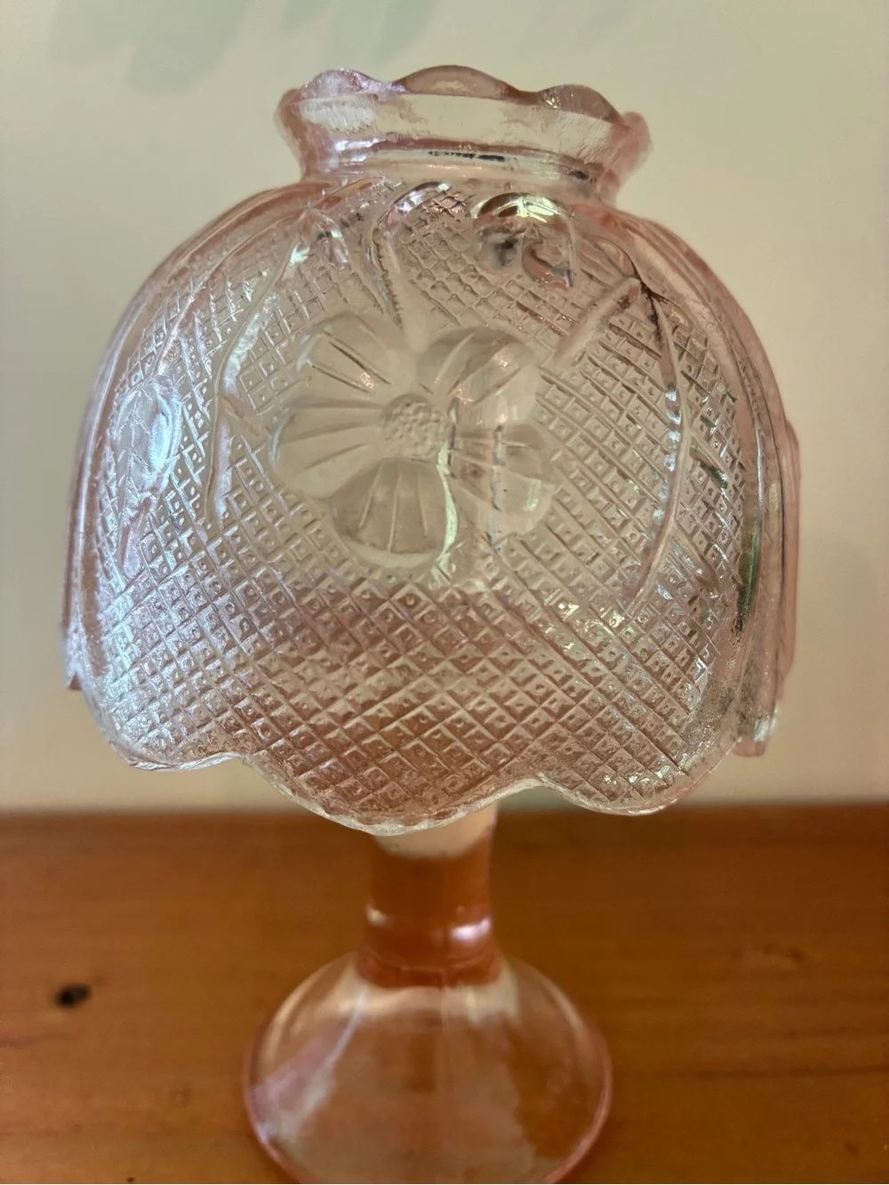 Vintage Pink Fairy Lamp Pressed Glass made in Taiwan Grandma Cottagecore